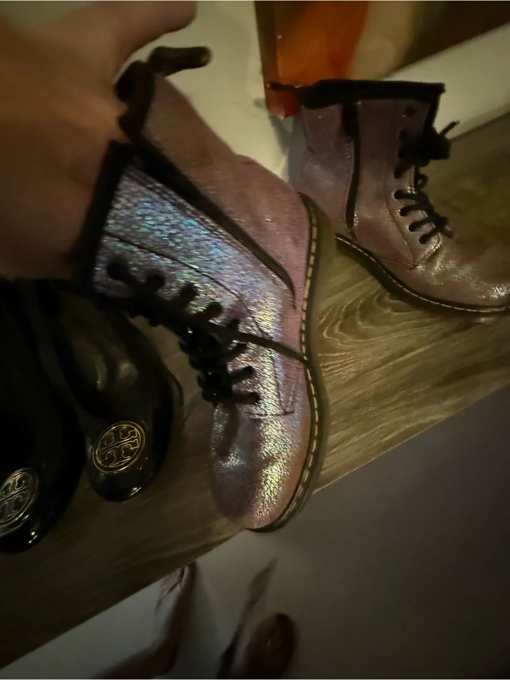 Dr. Martens Kids Purple Shimmer Lace-Up Boots